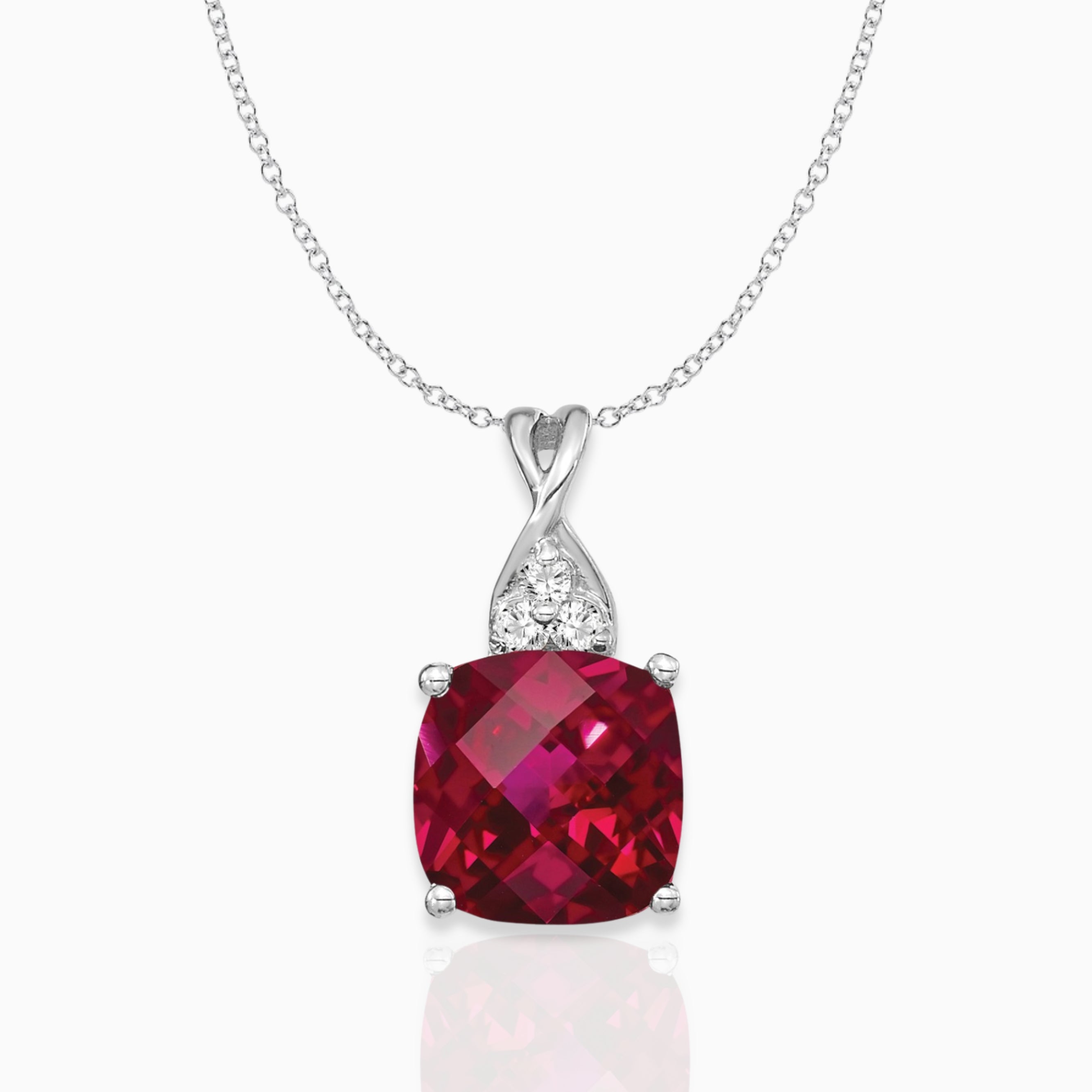 Cushion Created Ruby July Birthstone Necklace 14k White Gold Birthstone Karat Designs