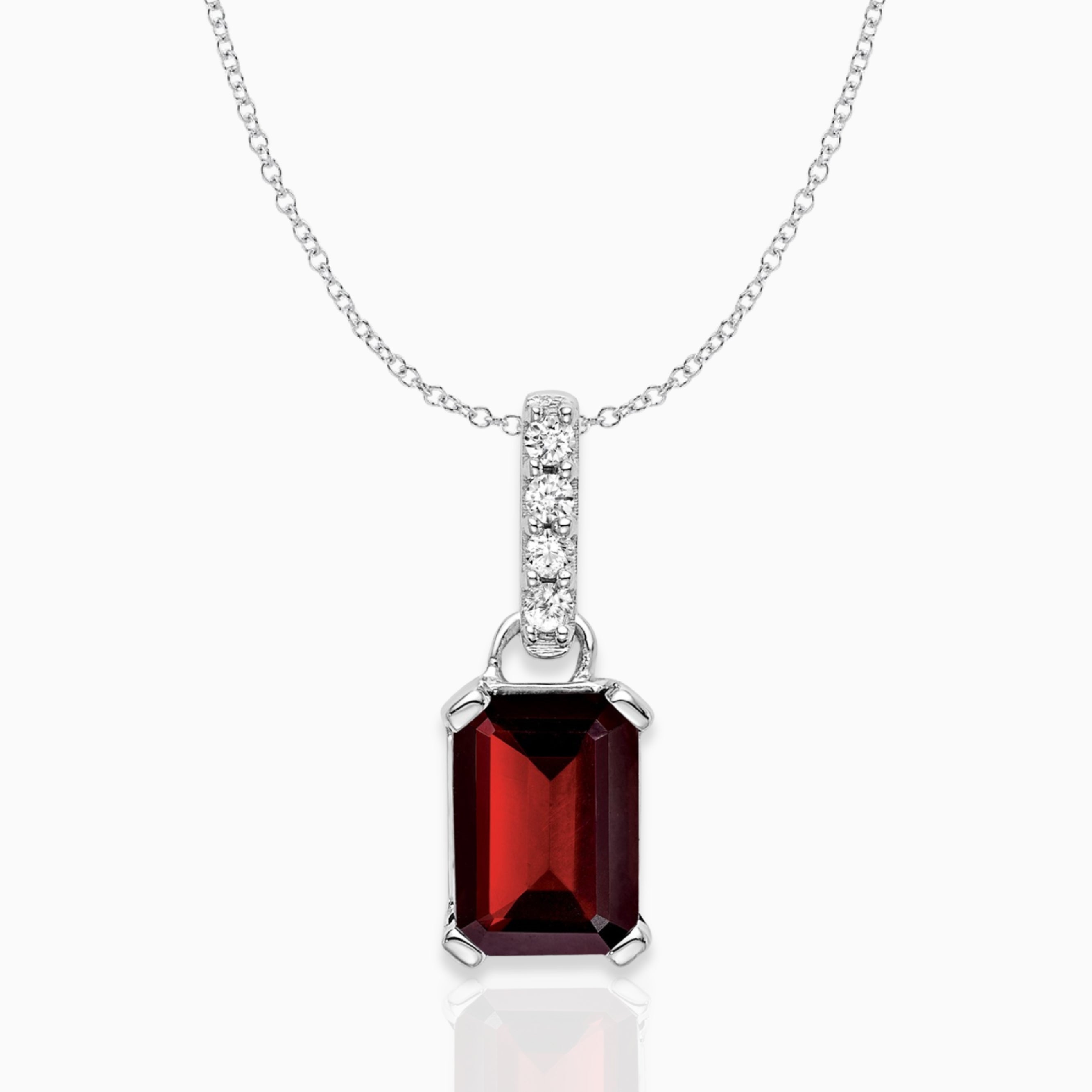 Emerald-Cut Garnet & Diamond Solitaire Pendant 14k White Gold Birthstone Karat Designs