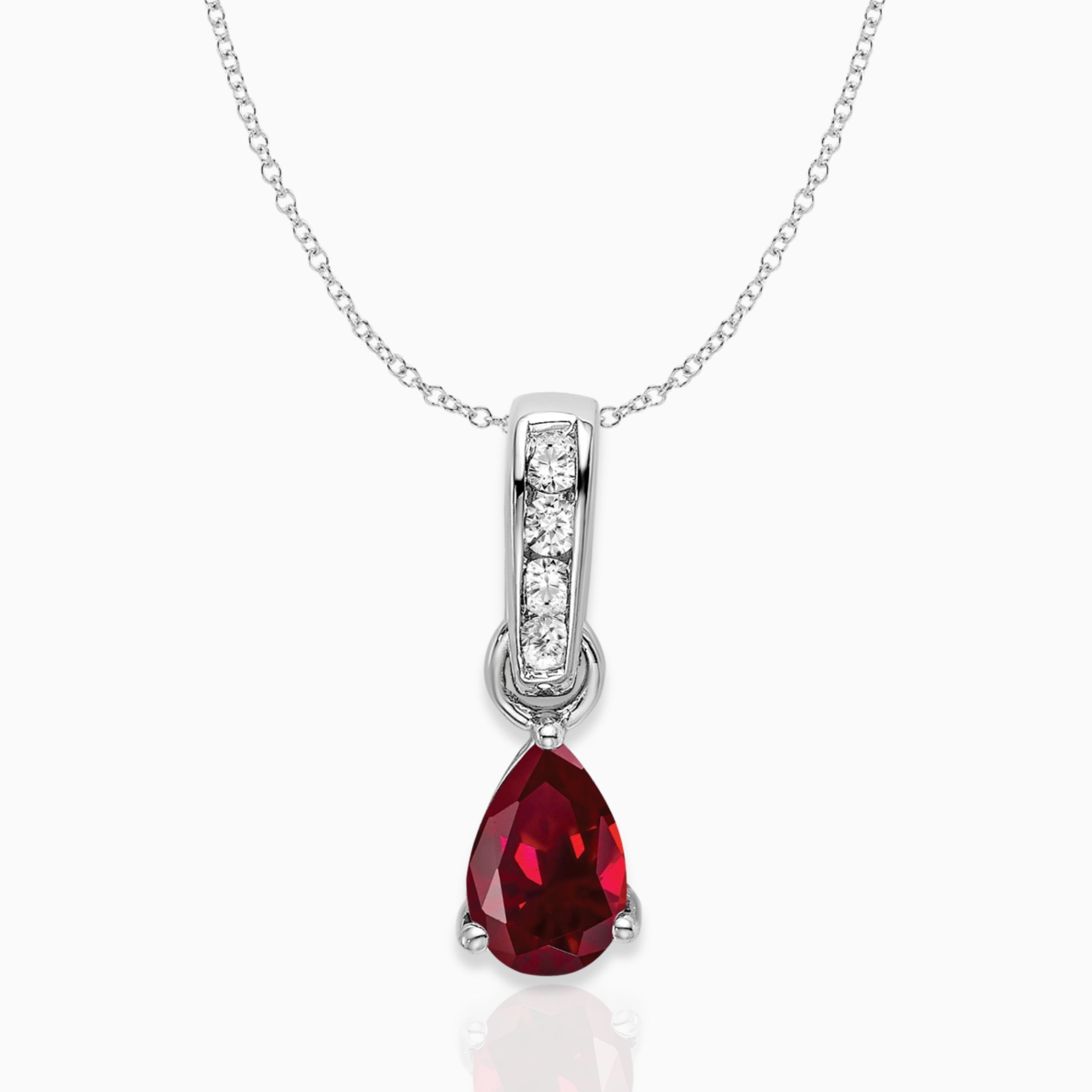 Pear Shaped Created Ruby Drop Pendant Necklace 14k White Gold Birthstone Karat Designs