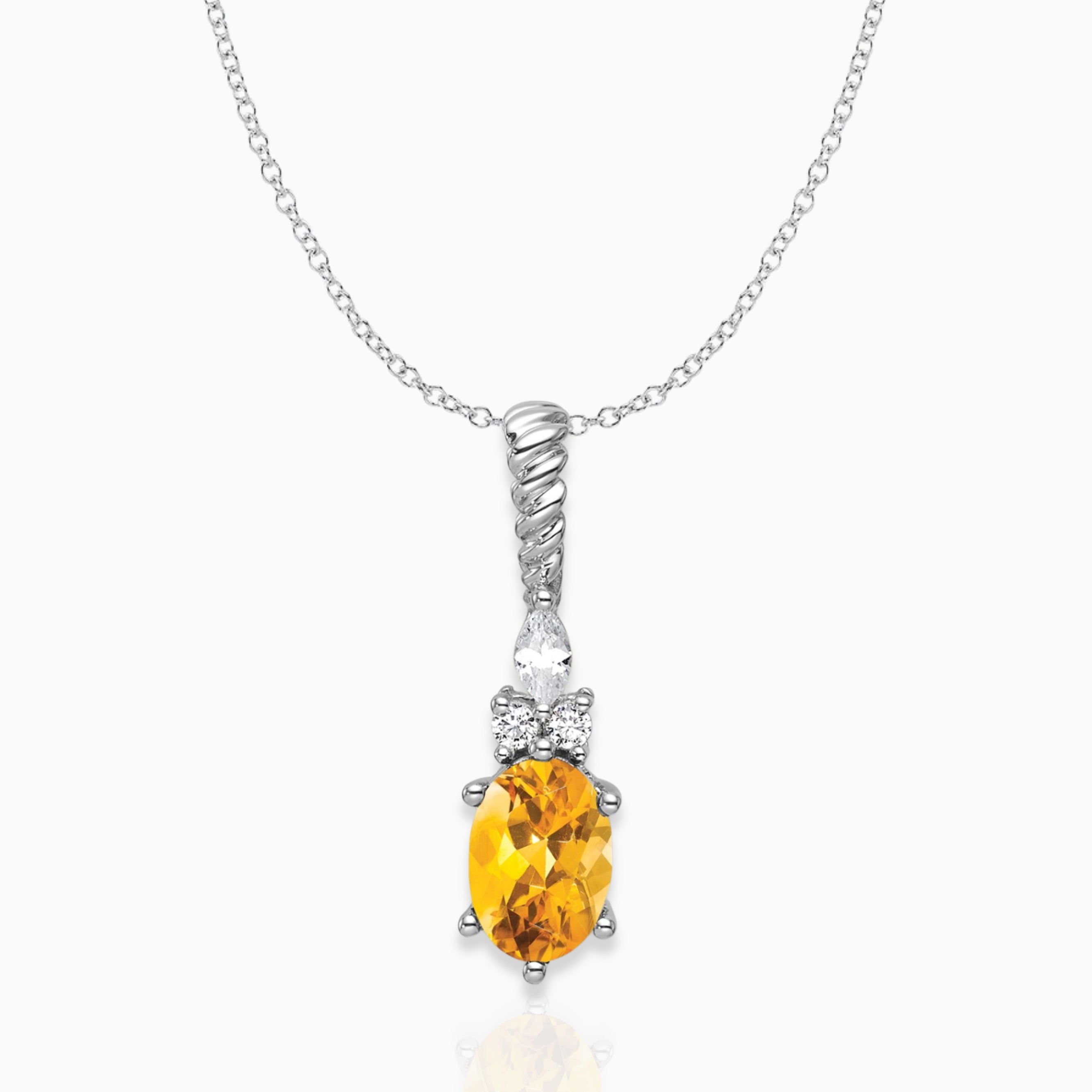 Oval Citrine & Diamond Birthstone Pendant Necklace 14k White Gold Birthstone Karat Designs