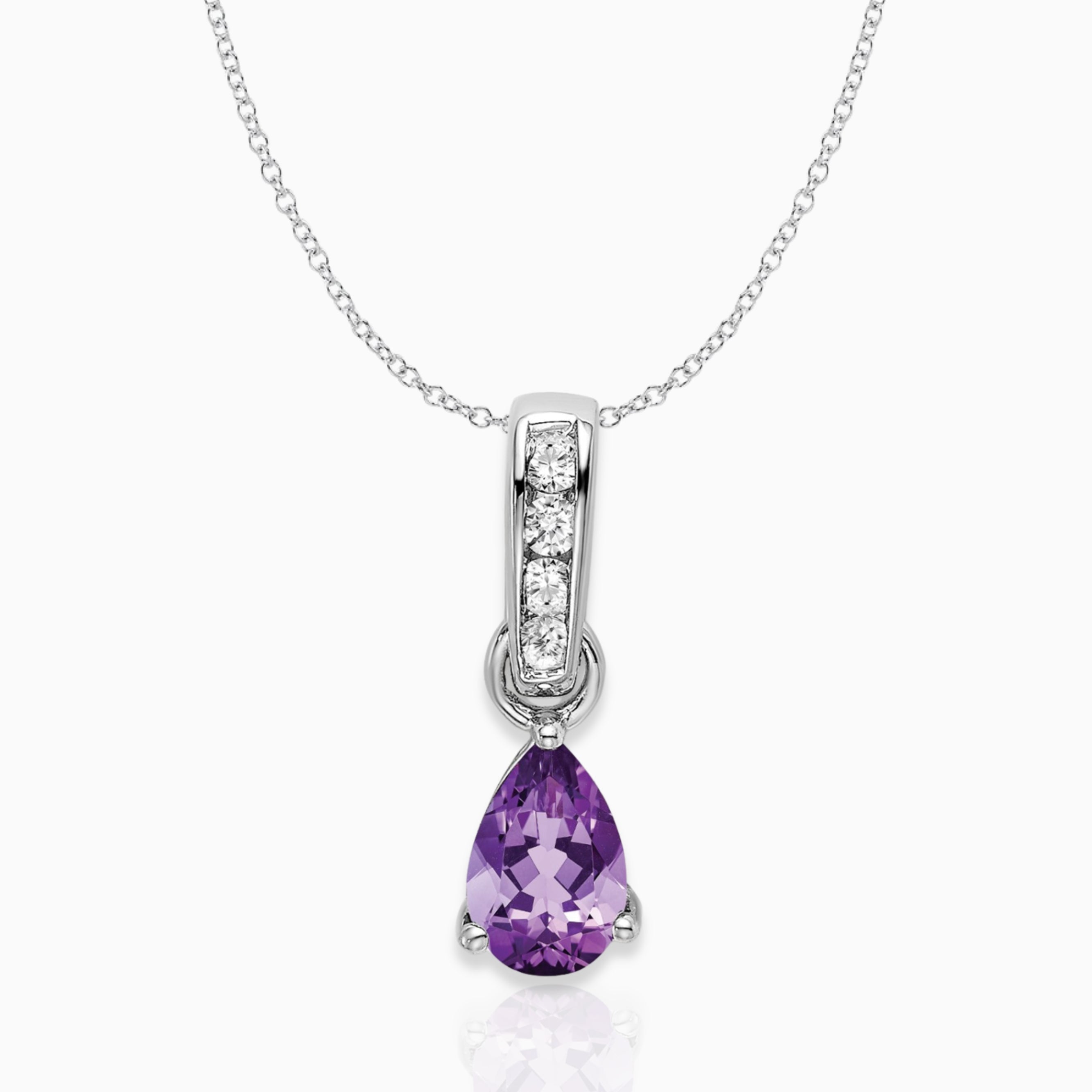 Pear Shaped Amethyst Drop Pendant Necklace 14k White Gold Birthstone Karat Designs