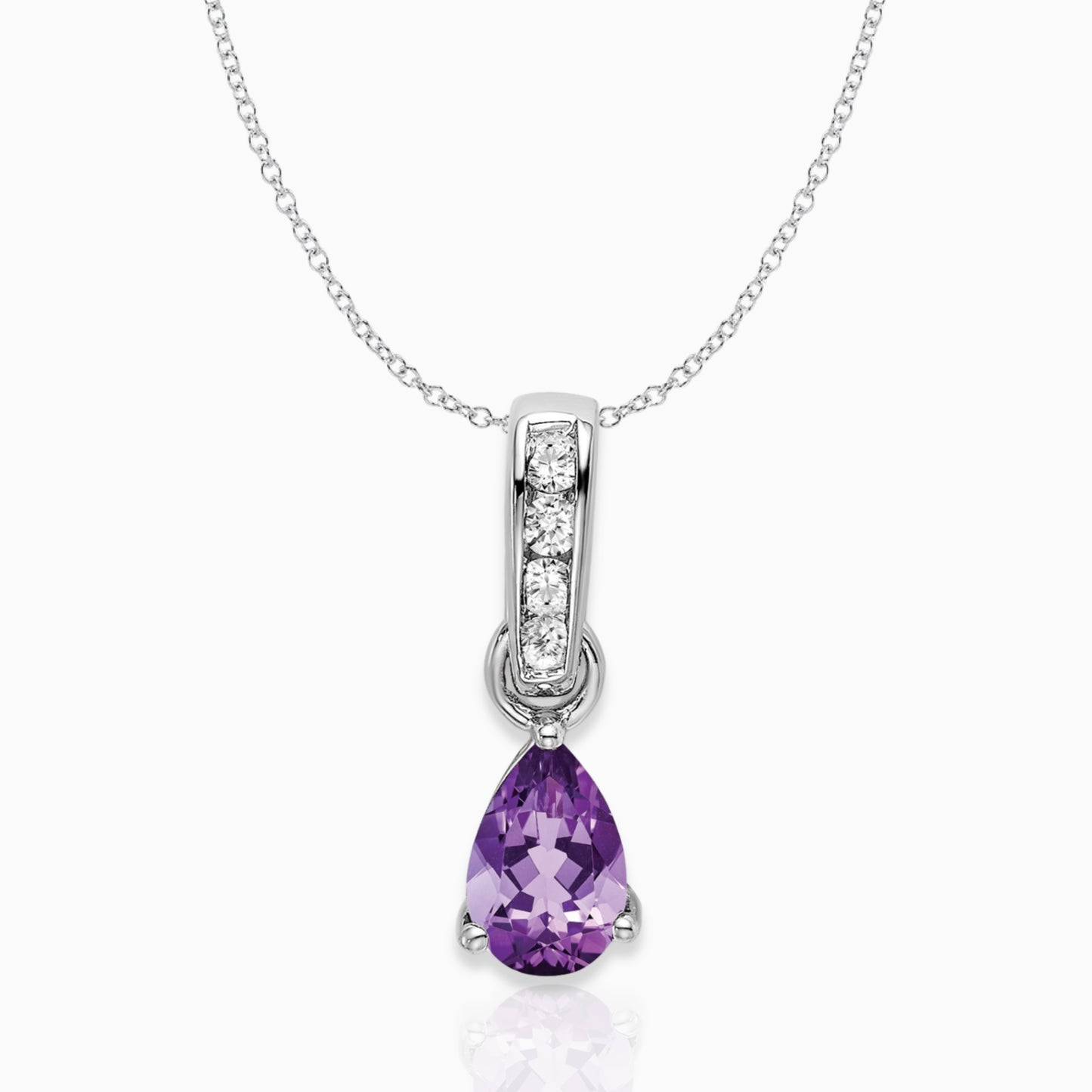 Pear Shaped Amethyst Drop Pendant Necklace 14k White Gold Birthstone Karat Designs