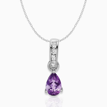 Pear Shaped Amethyst Drop Pendant Necklace 14k White Gold Birthstone Karat Designs