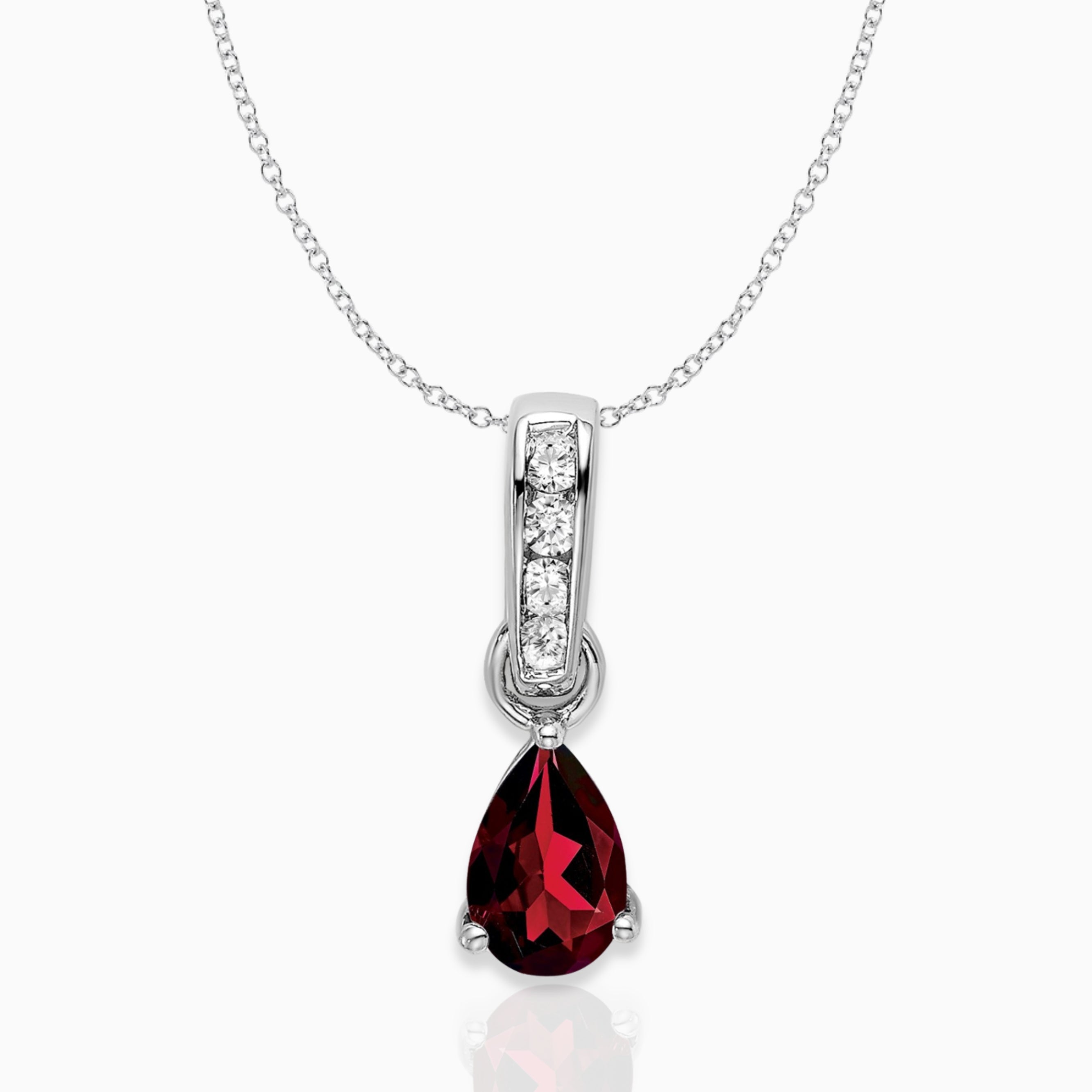 Pear Shaped Garnet Drop Pendant Necklace 14k White Gold Birthstone Karat Designs