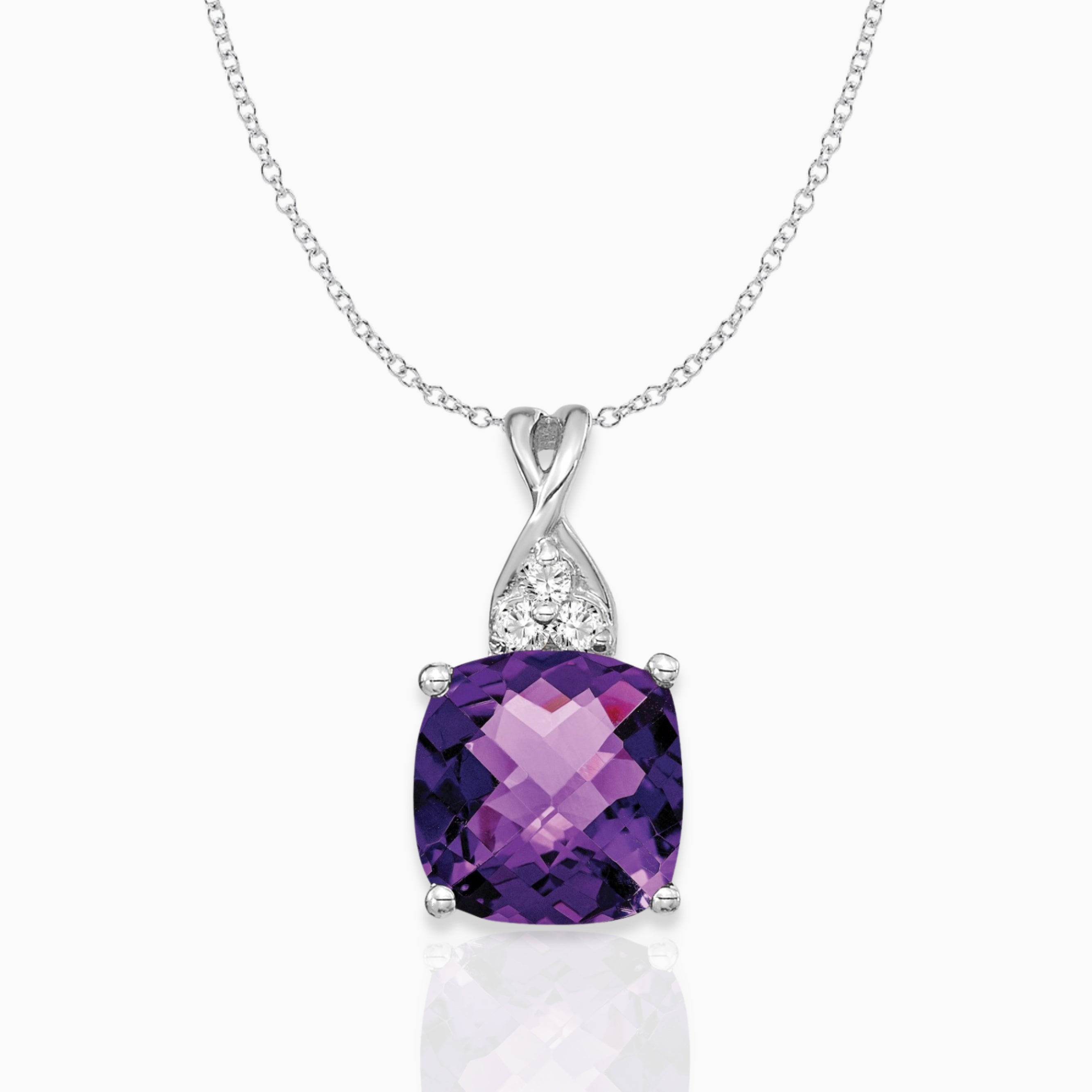 Cushion Amethyst February Birthstone Necklace 14k White Gold Birthstone Karat Designs