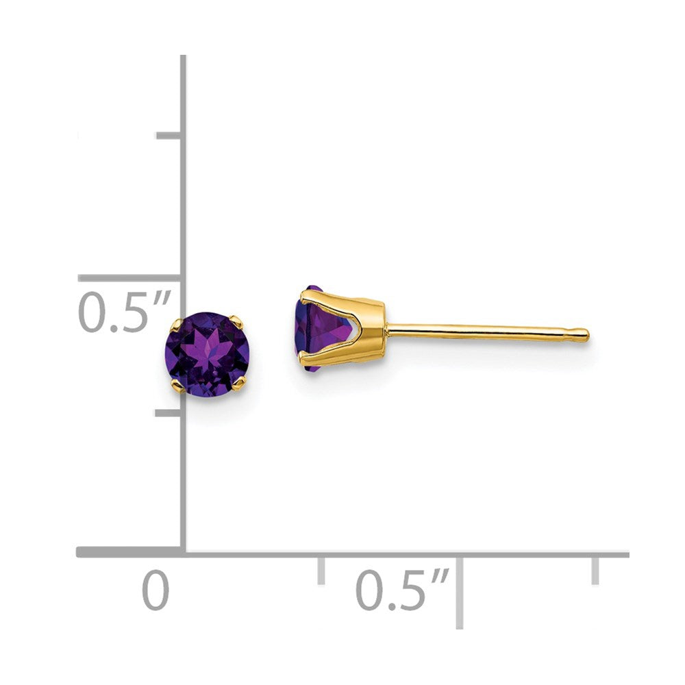 Petite Round Natural Amethyst Stud Earrings in 14K Gold Birthstone