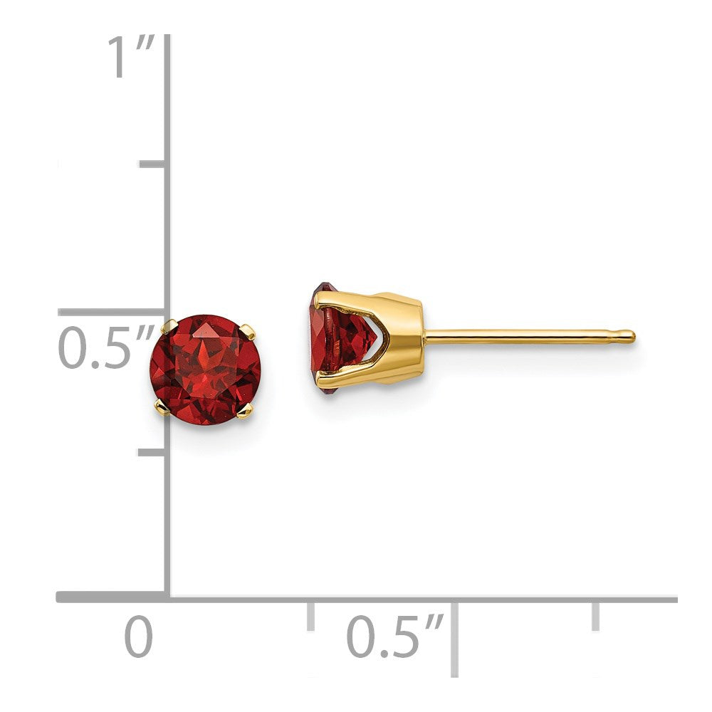 Lightweight Round Natural Garnet Stud Earrings in 14k Gold Birthstone