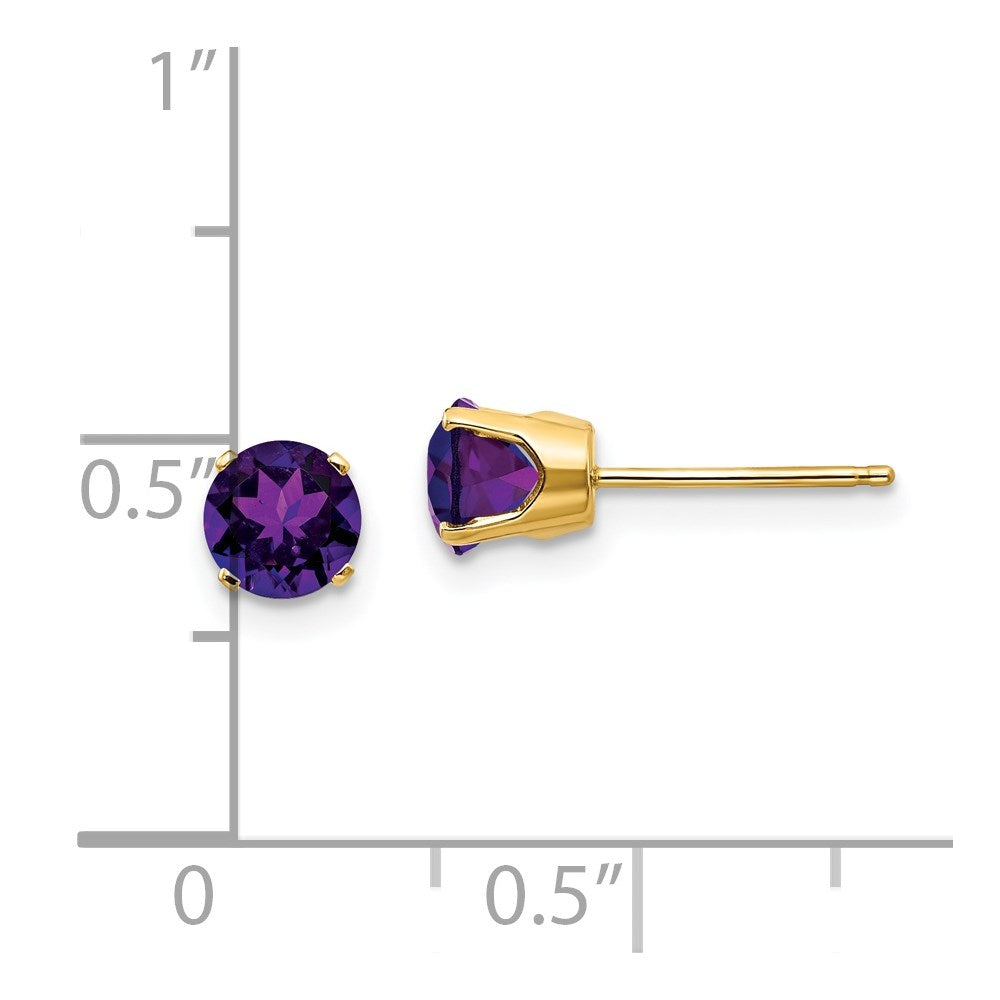 14k Gold Round Amethyst Stud Earrings Birthstone