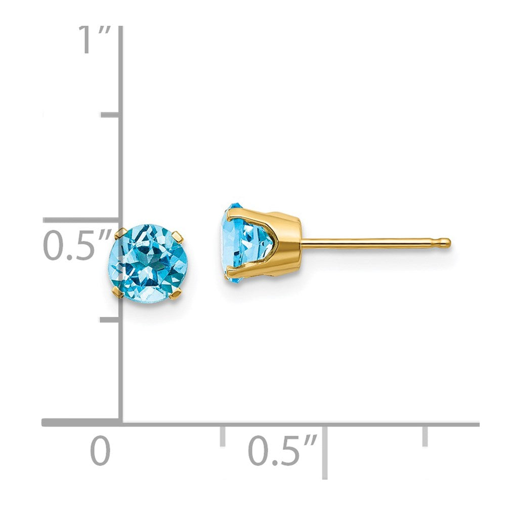 Minimalist Round Swiss Blue Topaz Stud Earrings in 14K Gold Birthstone