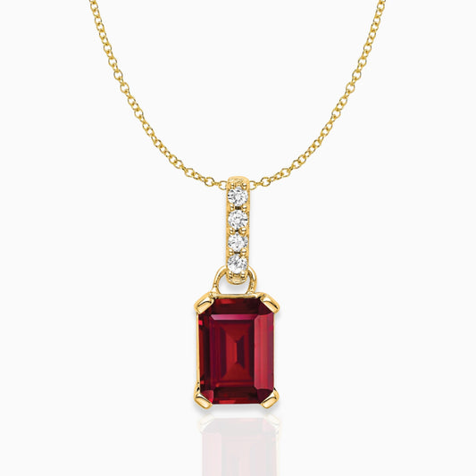 Emerald-Cut Created Ruby & Diamond Solitaire Pendant 14k Yellow Gold Birthstone Karat Designs