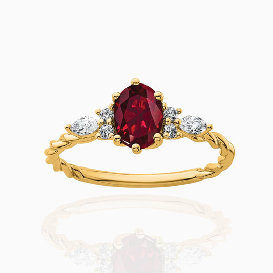 Oval Lab Created Ruby Diamond Cluster Ring