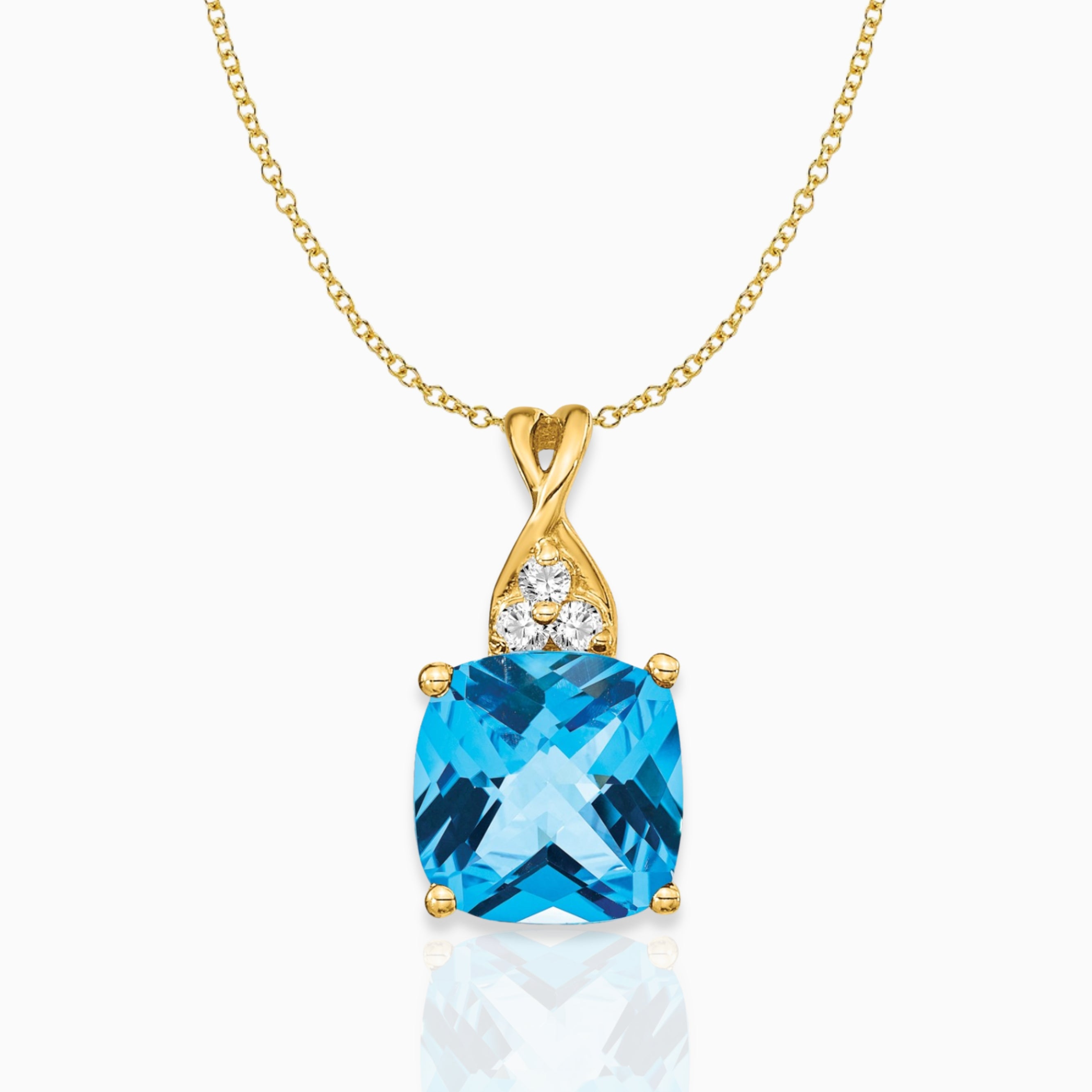 Cushion Swiss Blue Topaz December Birthstone Necklace 14k Yellow Gold Birthstone Karat Designs
