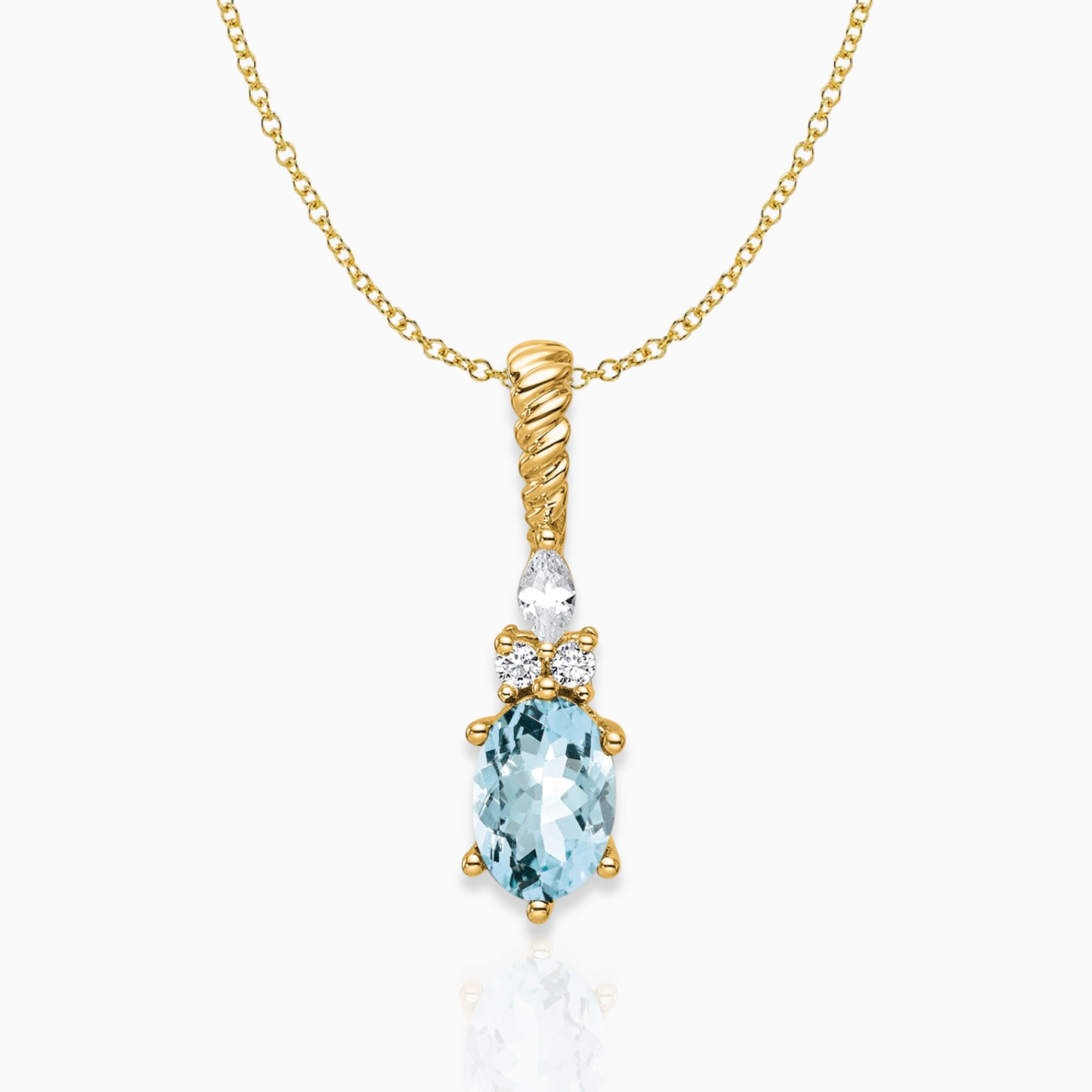 Oval Aquamarine & Diamond Birthstone Pendant Necklace 14k Yellow Gold Birthstone Karat Designs