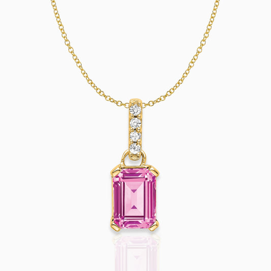 Emerald-Cut Created Pink Sapphire & Diamond Solitaire Pendant 14k Yellow Gold Birthstone Karat Designs