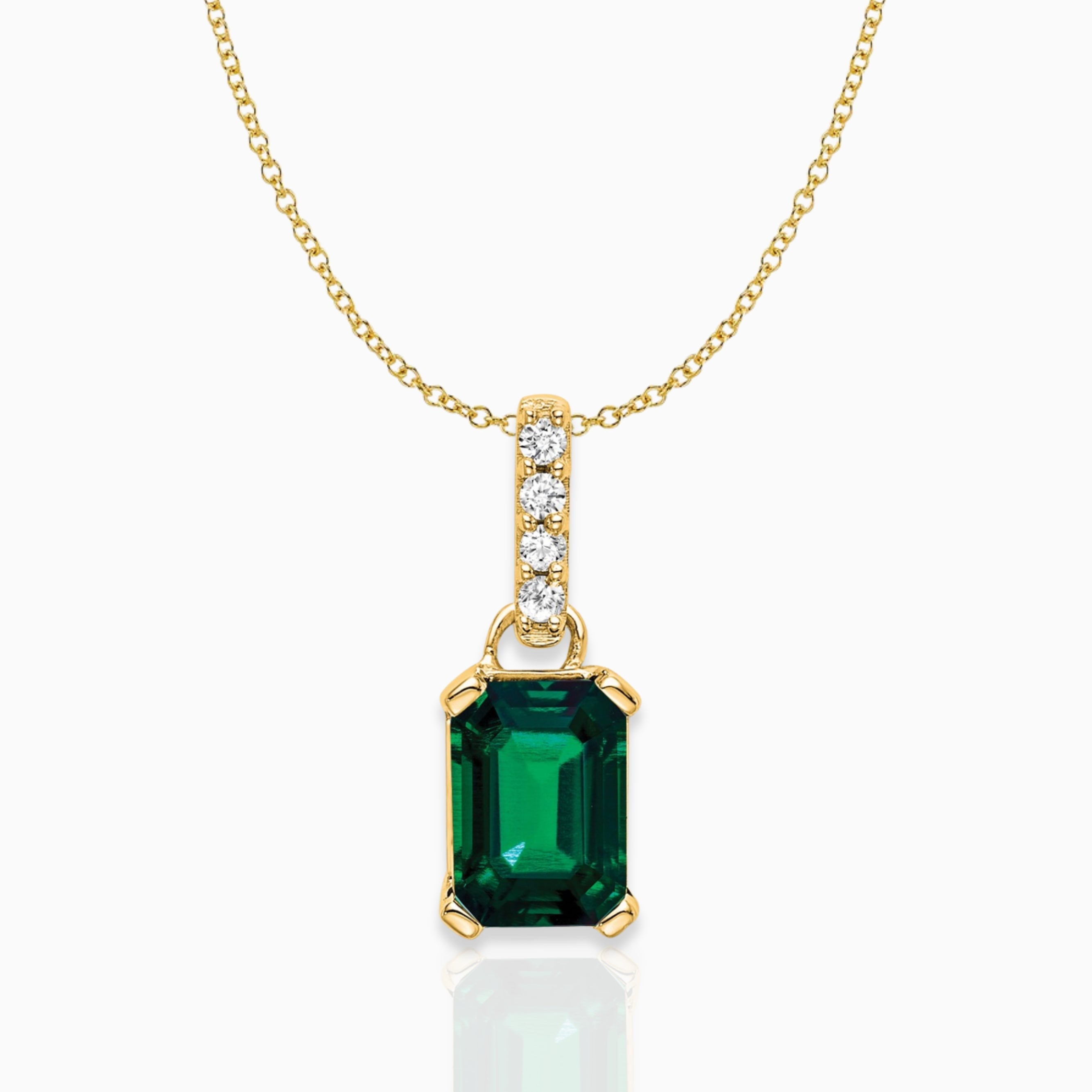 Emerald-Cut Created Emerald & Diamond Solitaire Pendant 14k Yellow Gold Birthstone Karat Designs