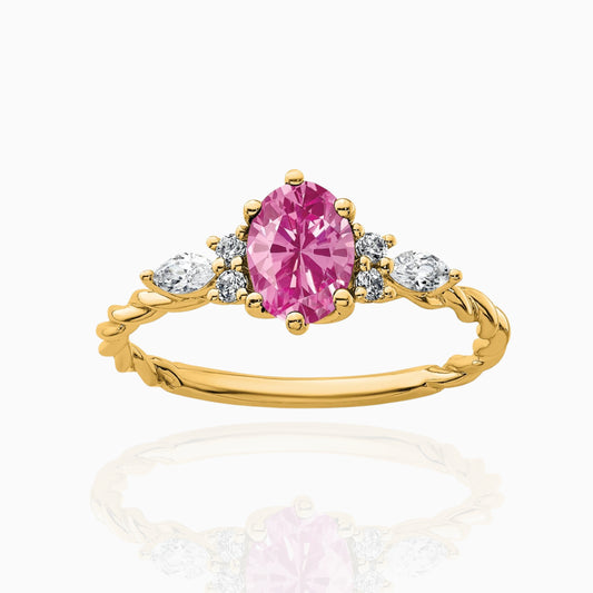 Oval Lab Created Pink Sapphire Diamond Cluster Ring