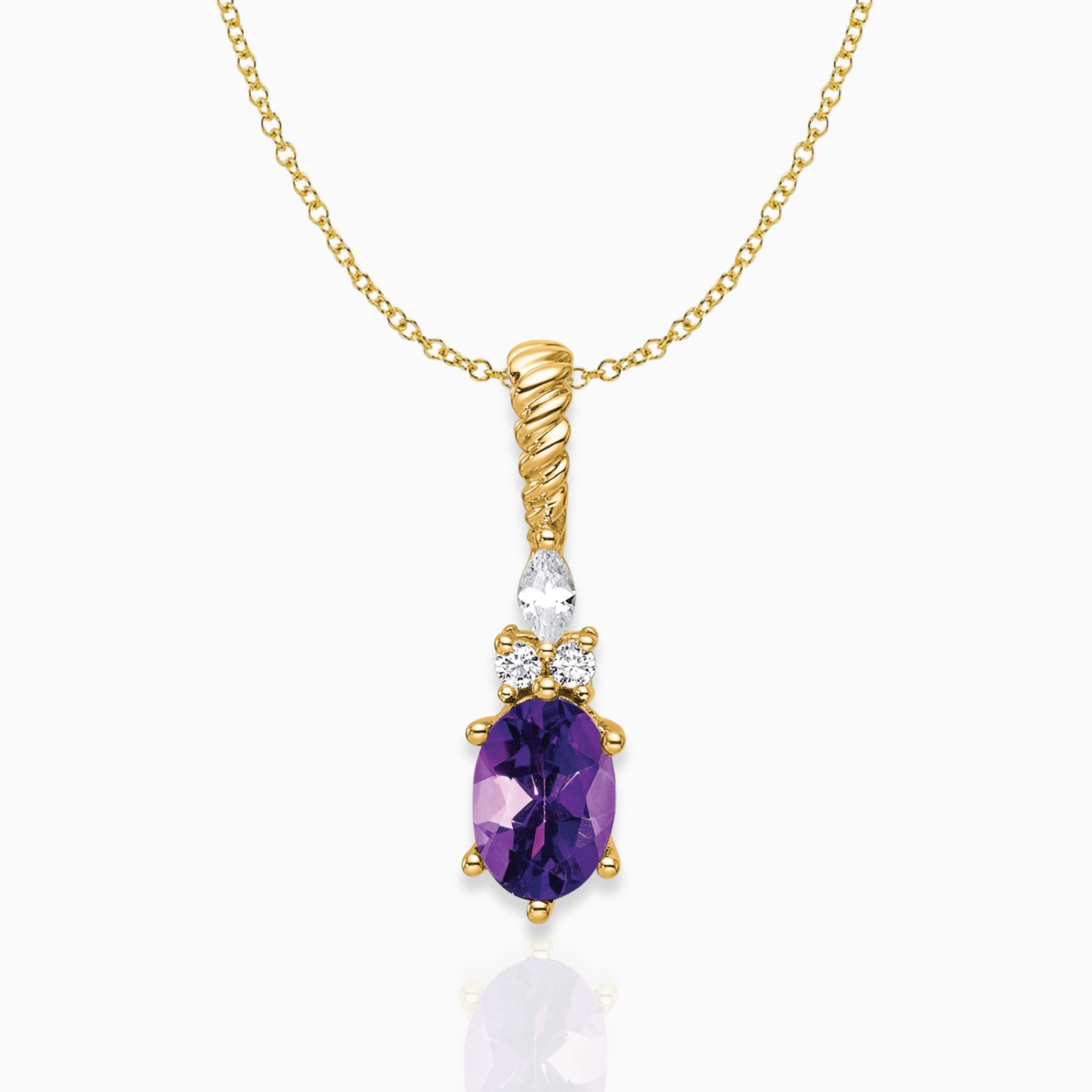 Oval Amethyst & Diamond Birthstone Pendant Necklace 14k Yellow Gold Birthstone Karat Designs
