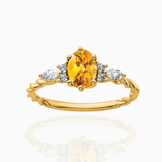Oval Citrine Diamond Cluster Ring