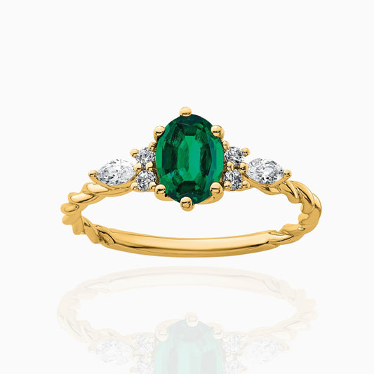 Oval Lab Created Emerald Diamond Cluster Ring