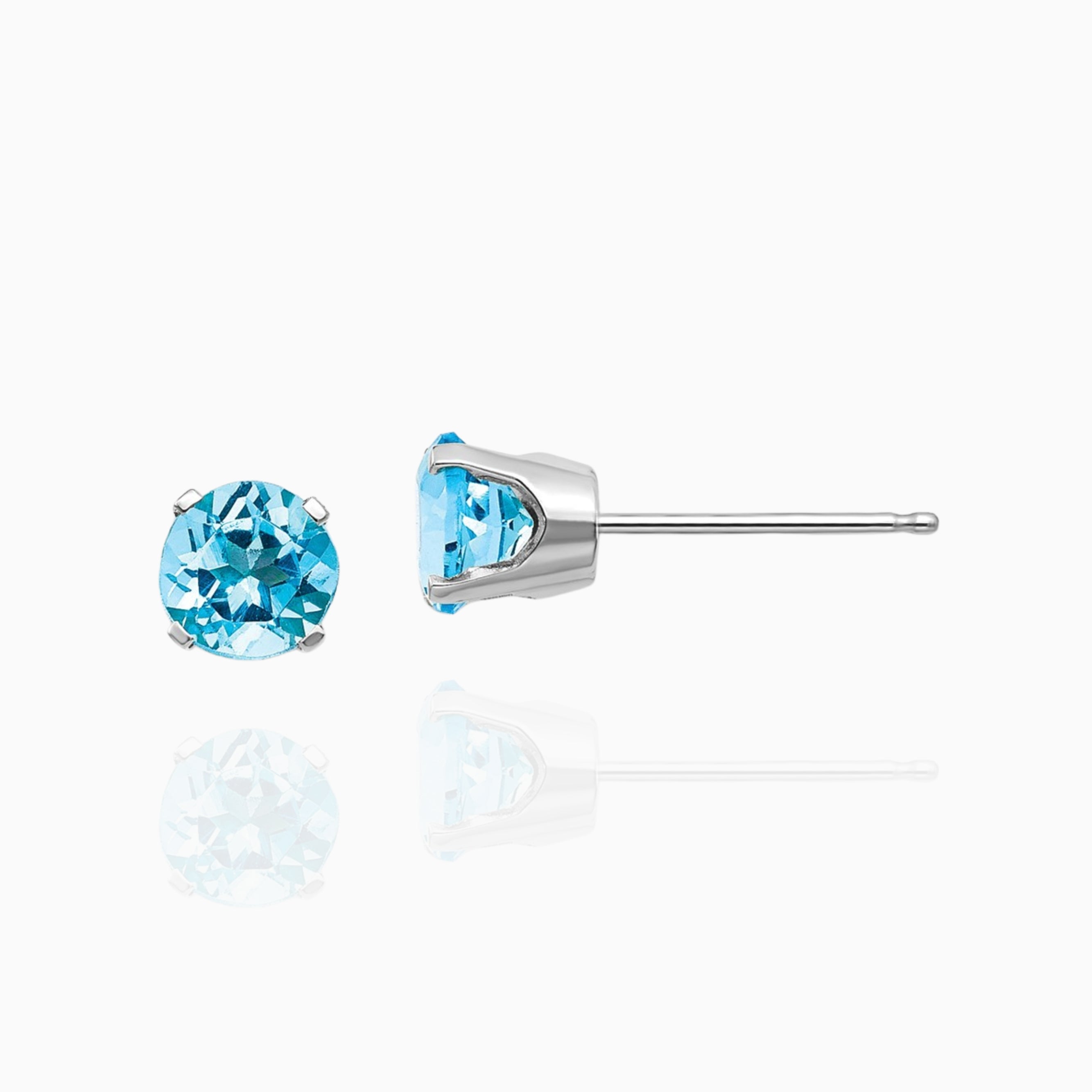 Minimalist Round Swiss Blue Topaz Stud Earrings in 14K Gold Birthstone