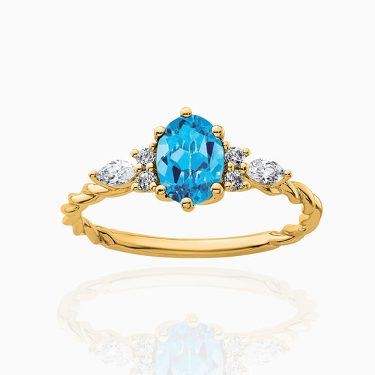 Oval Blue Topaz Diamond Cluster Ring