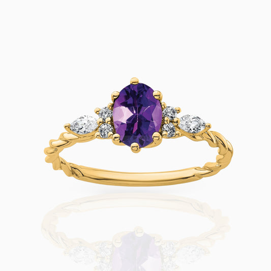 Oval Amethyst Diamond Cluster Ring