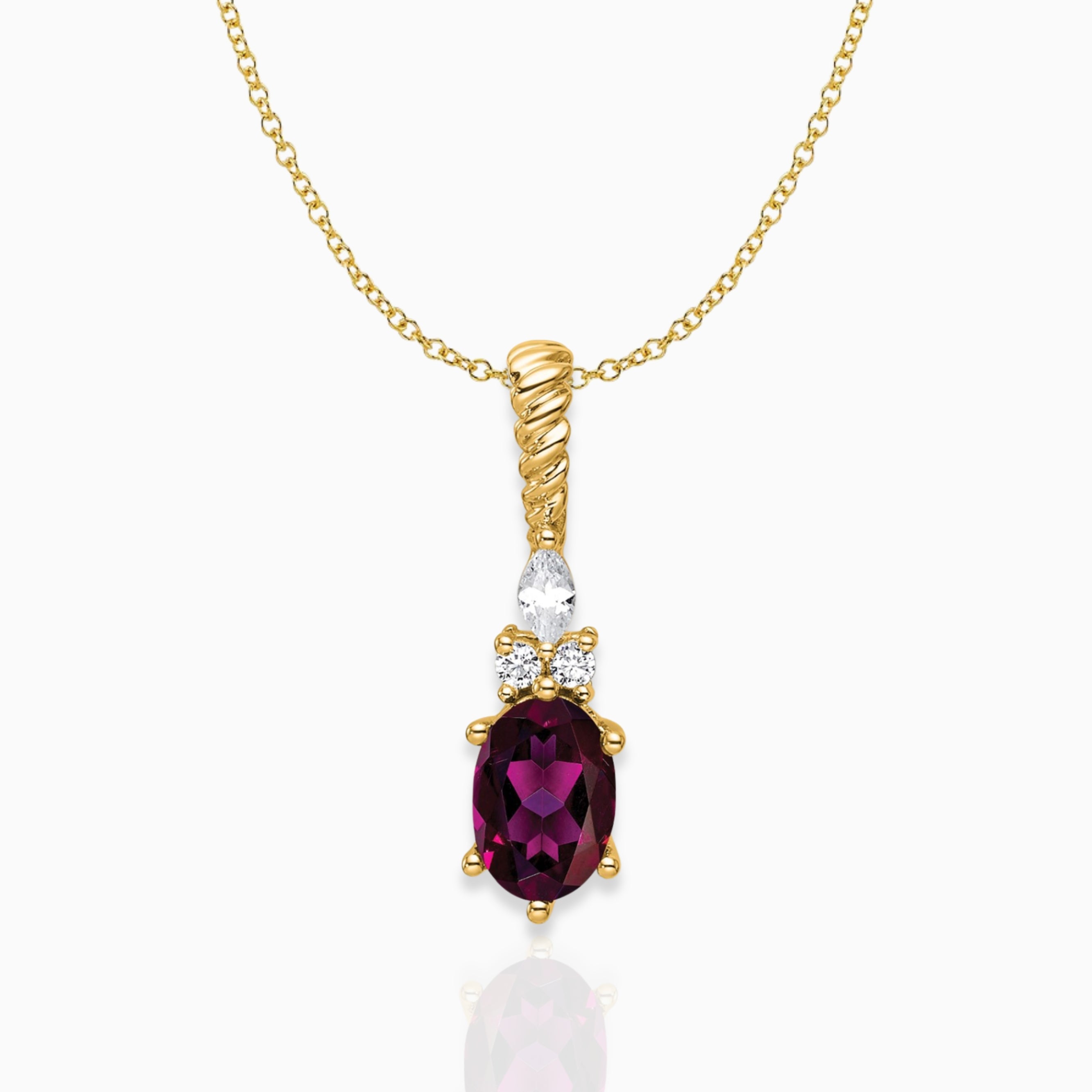 Oval Rhodolite Garnet & Diamond Birthstone Pendant Necklace 14k Yellow Gold Birthstone Karat Designs
