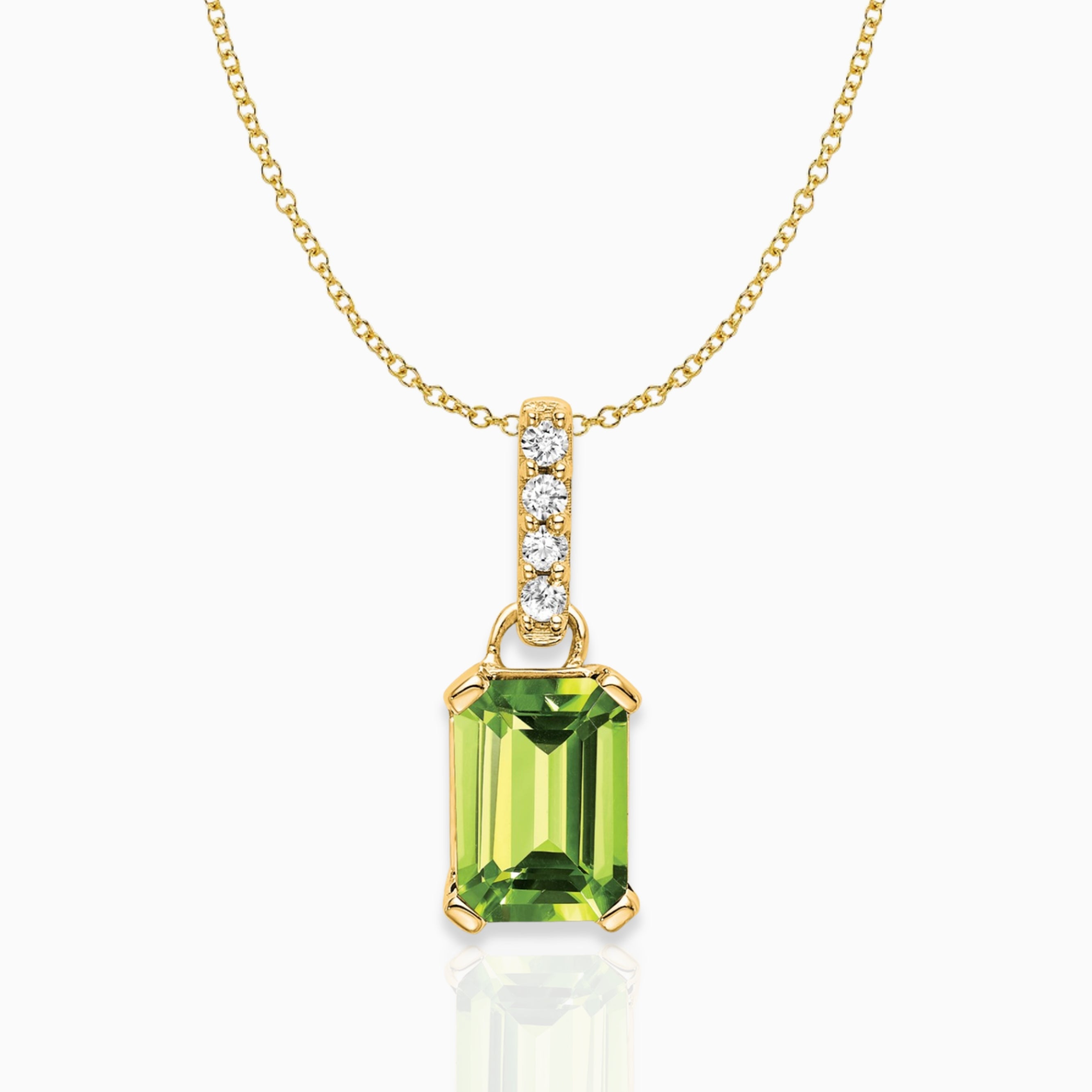 Emerald-Cut Peridot & Diamond Solitaire Pendant 14k Yellow Gold Birthstone Karat Designs