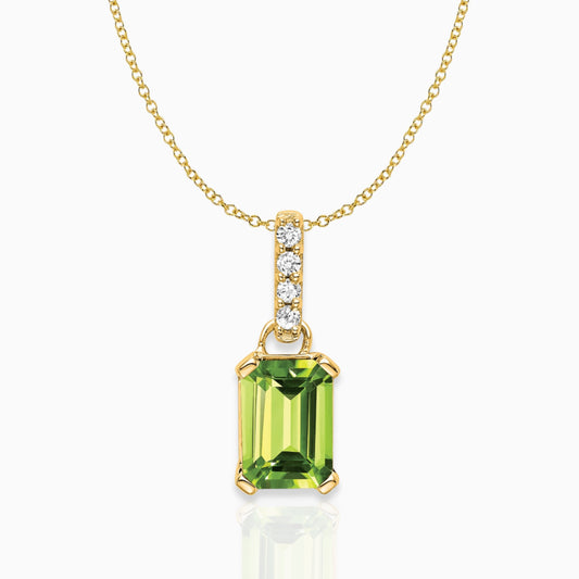 Emerald-Cut Peridot & Diamond Solitaire Pendant 14k Yellow Gold Birthstone Karat Designs