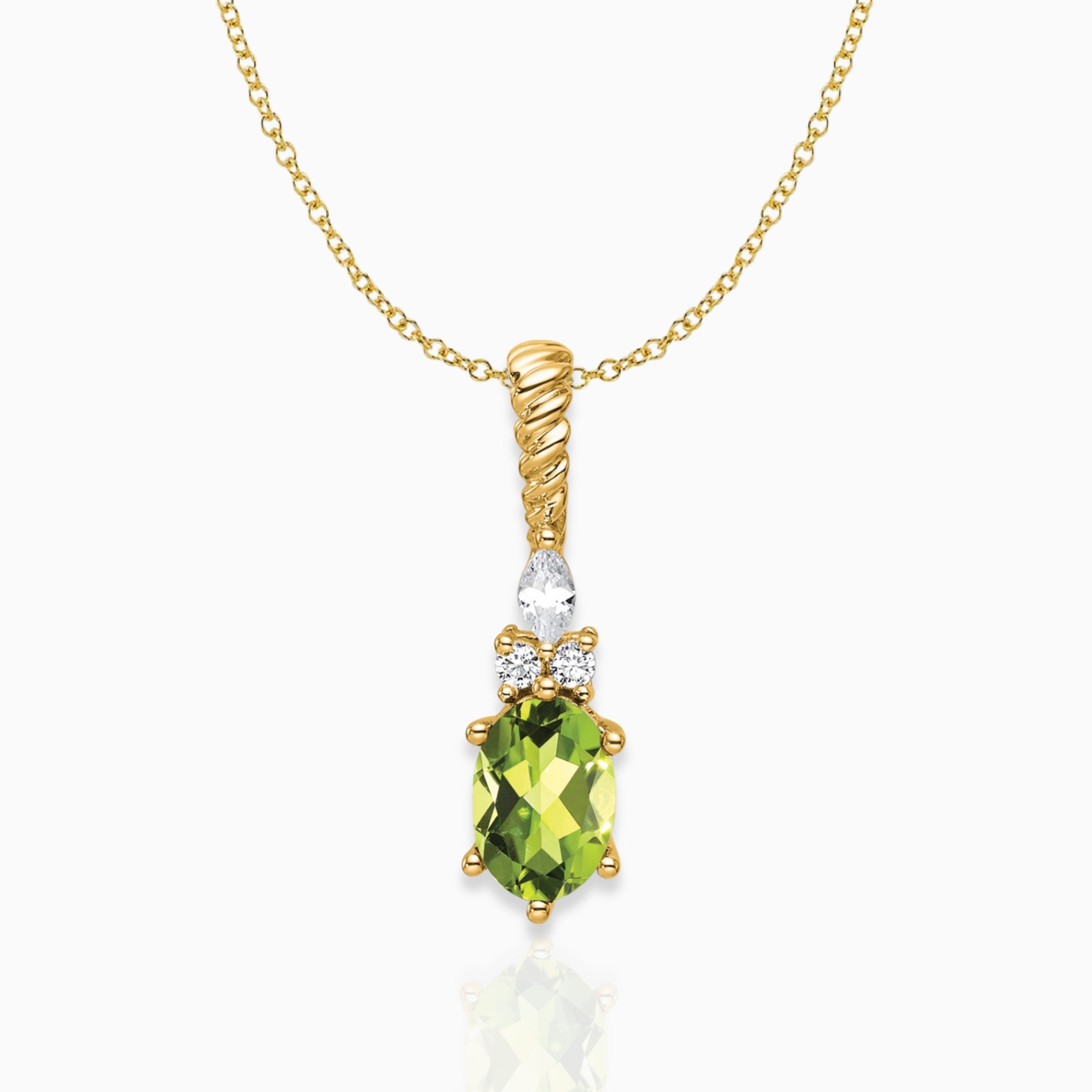 Oval Peridot & Diamond Birthstone Pendant Necklace 14k Yellow Gold Birthstone Karat Designs