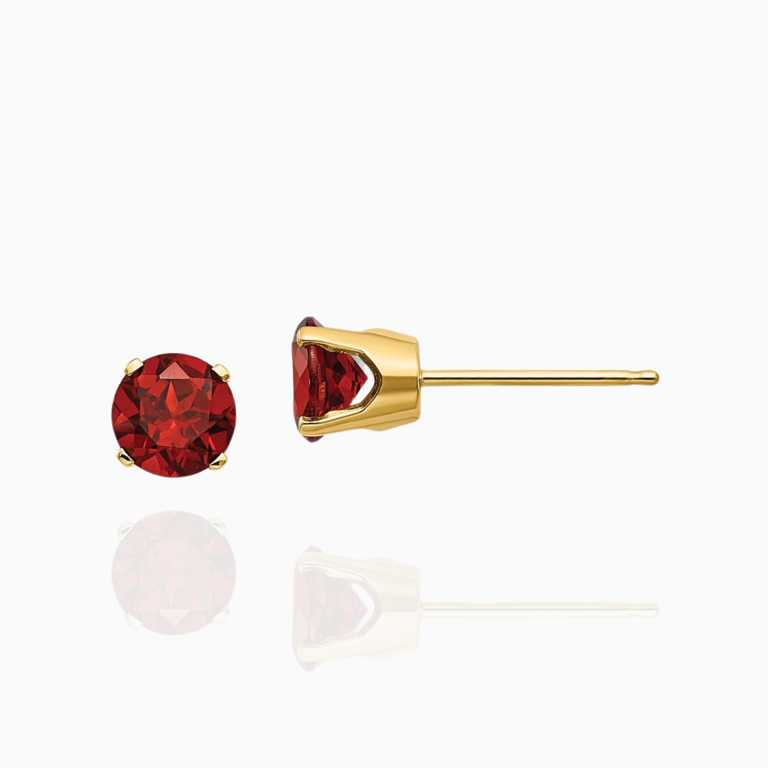 Lightweight Round Natural Garnet Stud Earrings in 14k Gold Birthstone