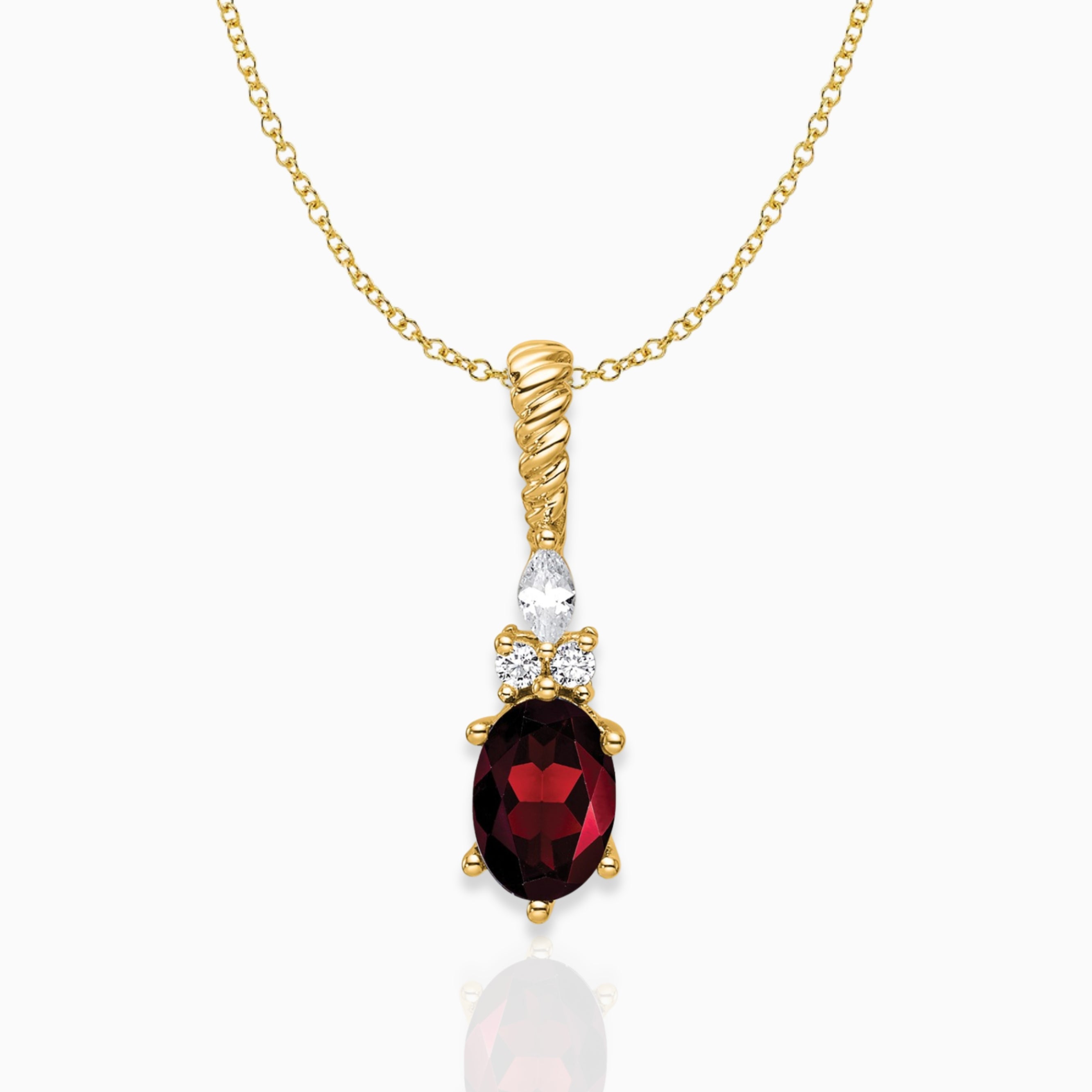 Oval Garnet & Diamond Birthstone Pendant Necklace 14k Yellow Gold Birthstone Karat Designs