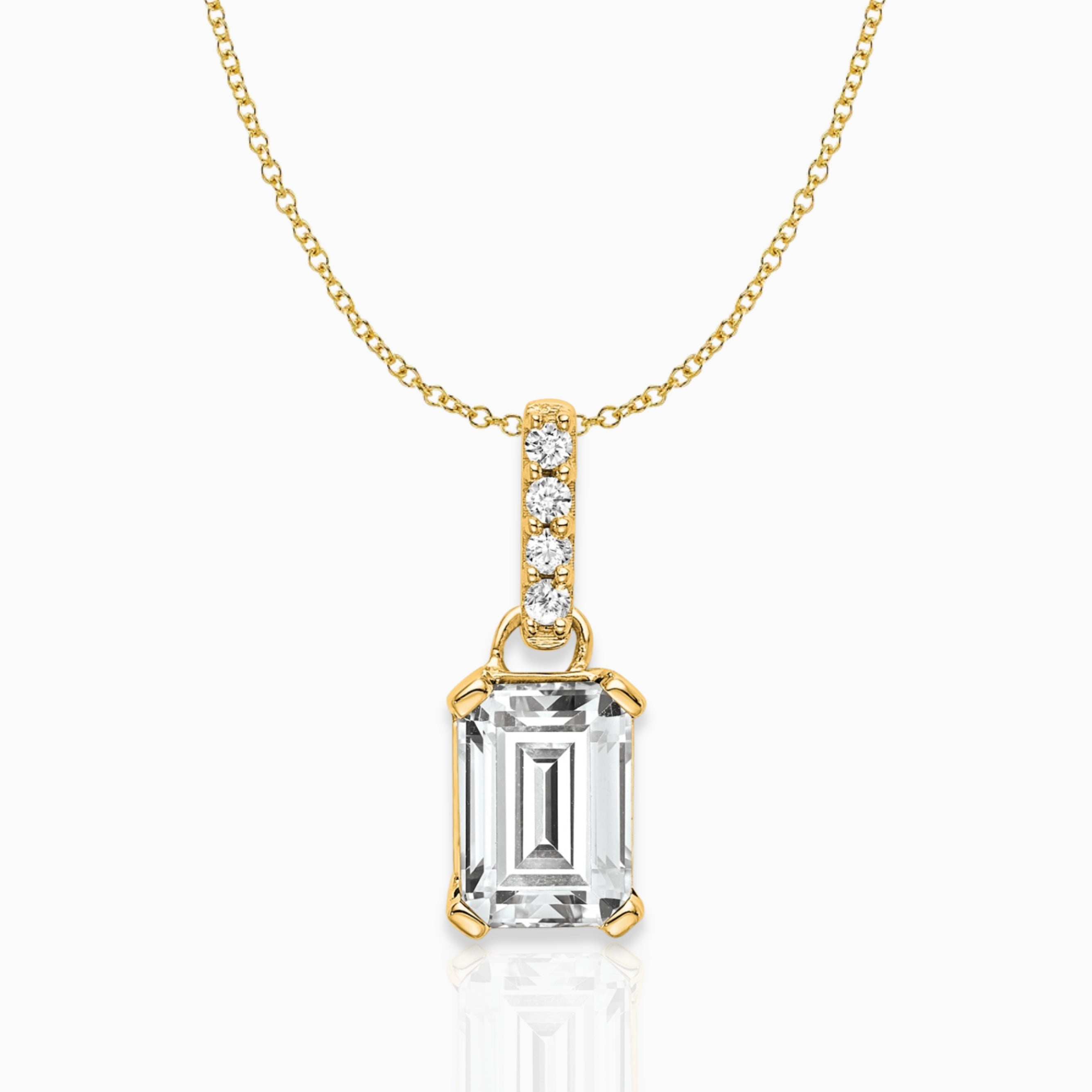 Emerald-Cut White Topaz & Diamond Solitaire Pendant 14k Yellow Gold Birthstone Karat Designs
