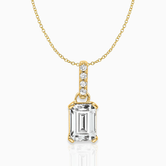 Emerald-Cut White Topaz & Diamond Solitaire Pendant 14k Yellow Gold Birthstone Karat Designs