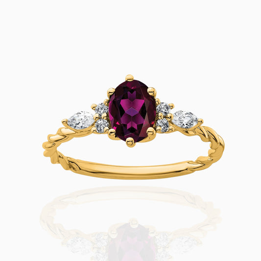 Oval Rhodolite Garnet Diamond Cluster Ring