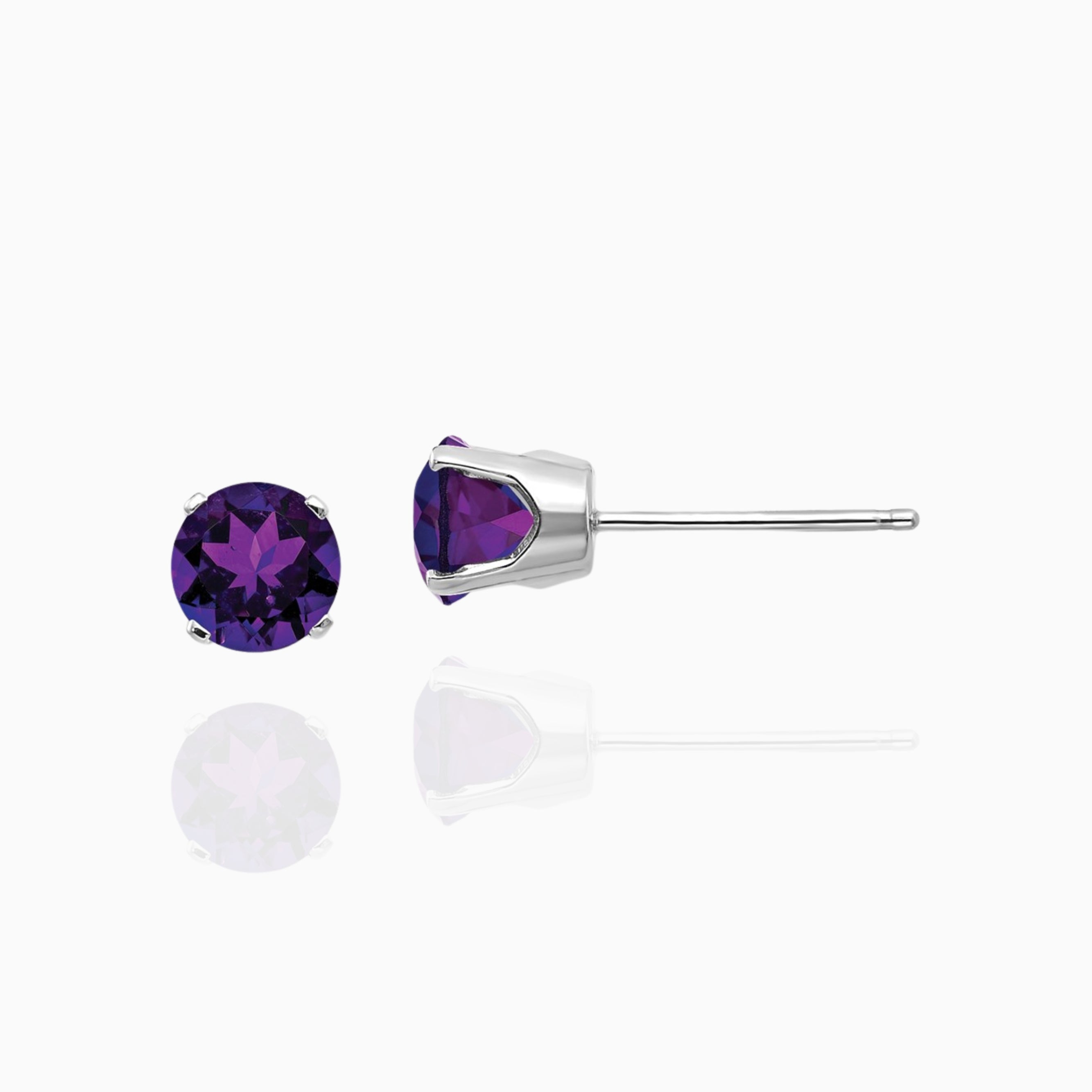 Petite Round Natural Amethyst Stud Earrings in 14K Gold Birthstone