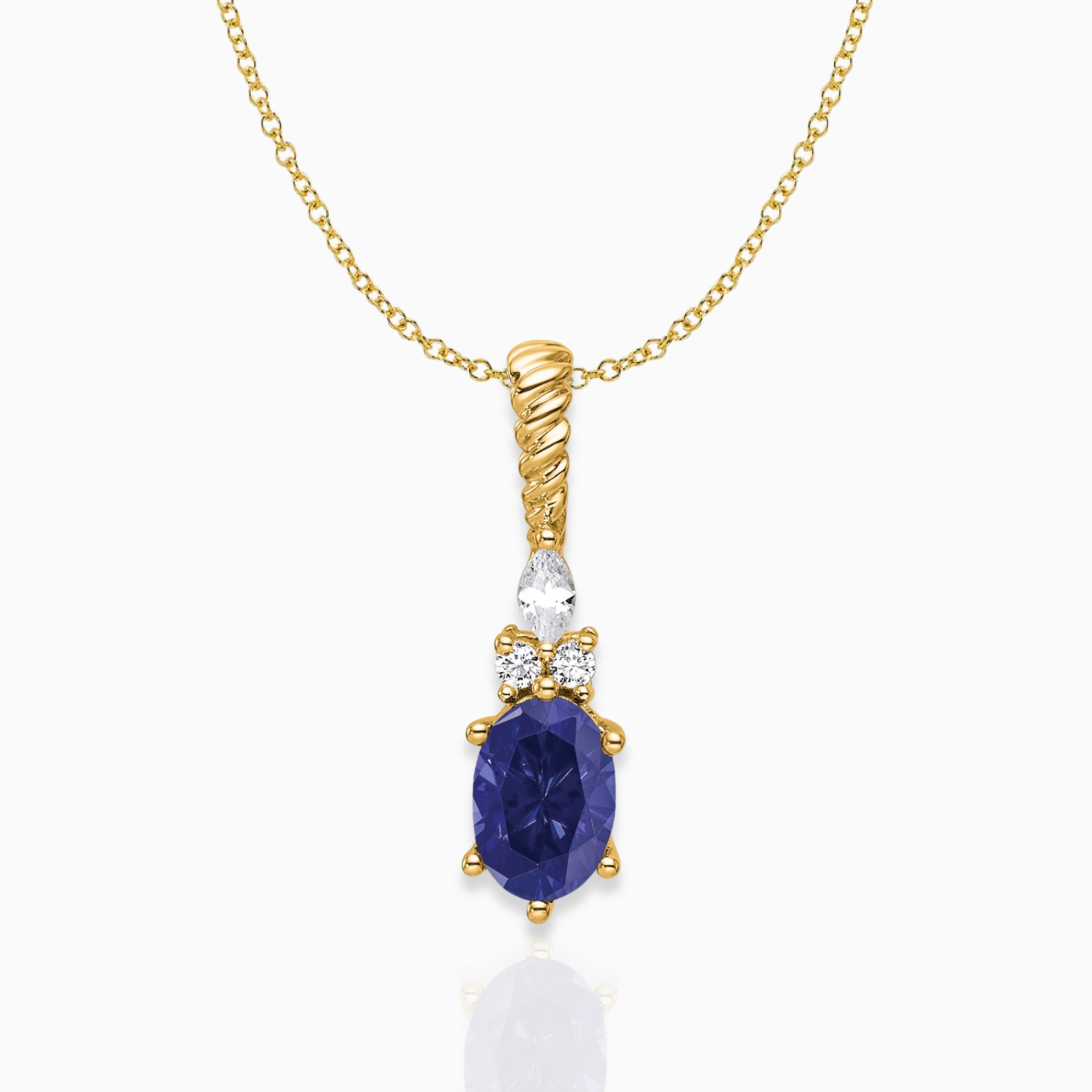 Oval Lab-Created Blue Sapphire & Diamond Birthstone Pendant Necklace 14k Yellow Gold Birthstone Karat Designs