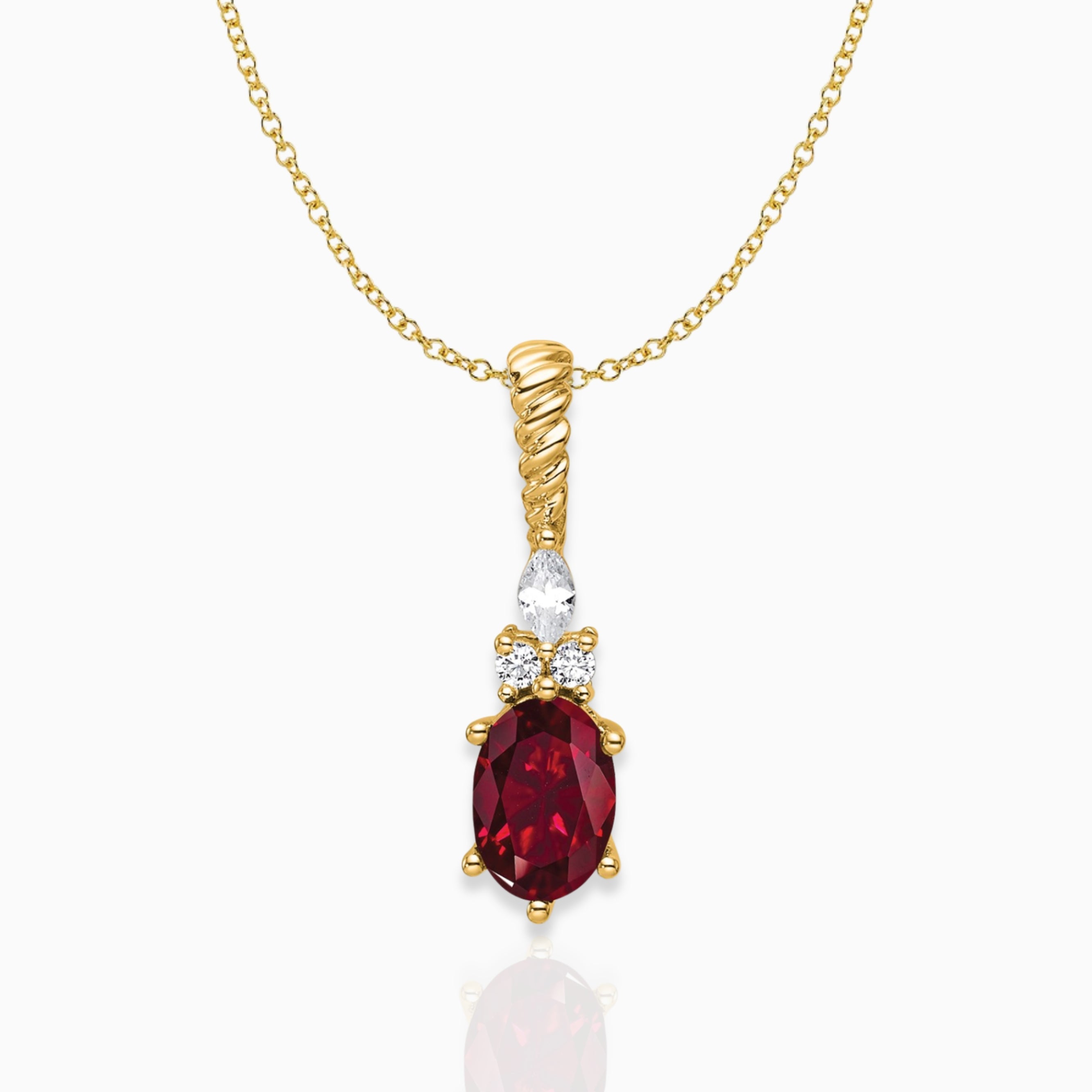 Oval Lab-Created Ruby & Diamond Birthstone Pendant Necklace 14k Yellow Gold Birthstone Karat Designs
