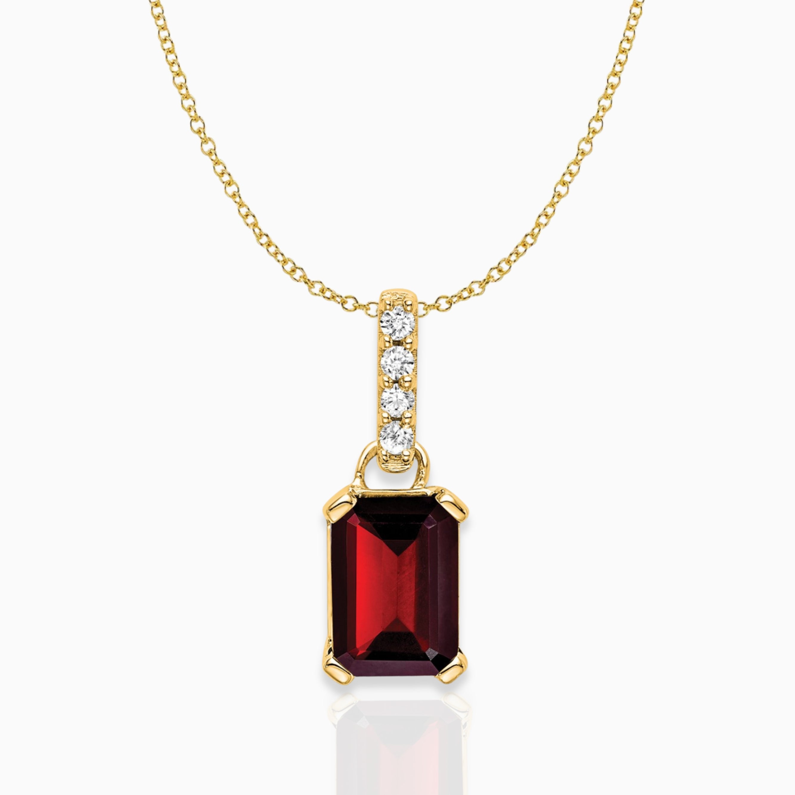 Emerald-Cut Garnet & Diamond Solitaire Pendant 14k Yellow Gold Birthstone Karat Designs