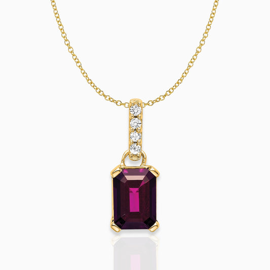 Emerald-Cut Rhodolite Garnet & Diamond Solitaire Pendant 14k Yellow Gold Birthstone Karat Designs
