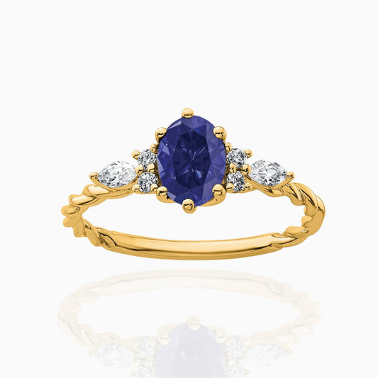Oval Lab Created Blue Sapphire Diamond Cluster Ring