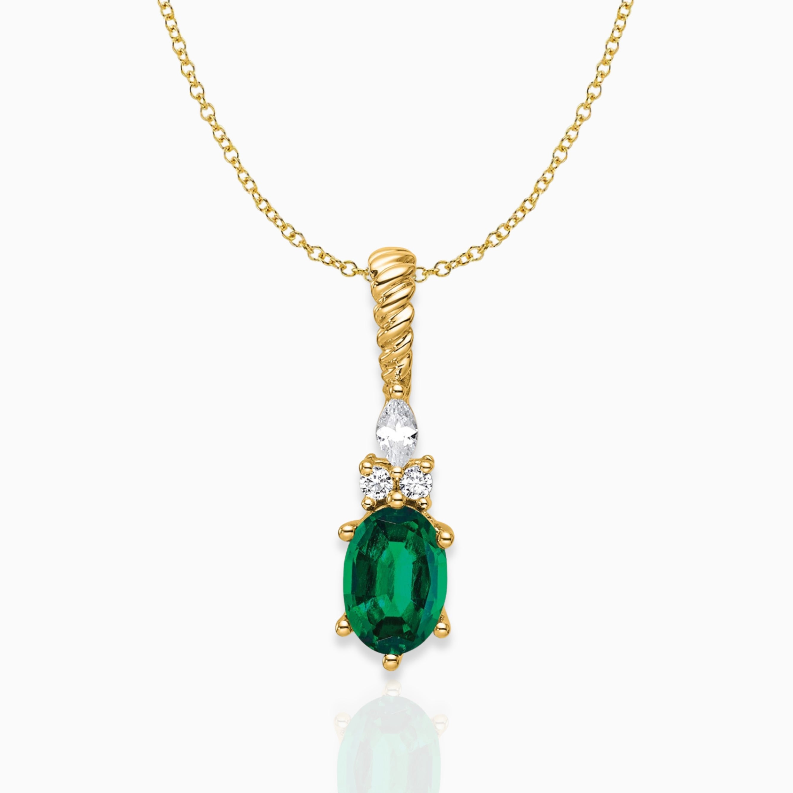 Oval Lab-Created Emerald & Diamond Birthstone Pendant Necklace 14k Yellow Gold Birthstone Karat Designs