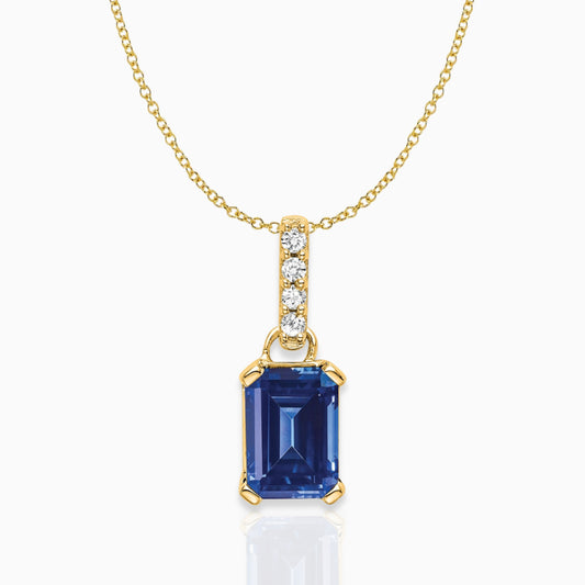 Emerald-Cut Created Sapphire & Diamond Solitaire Pendant 14k Yellow Gold Birthstone Karat Designs