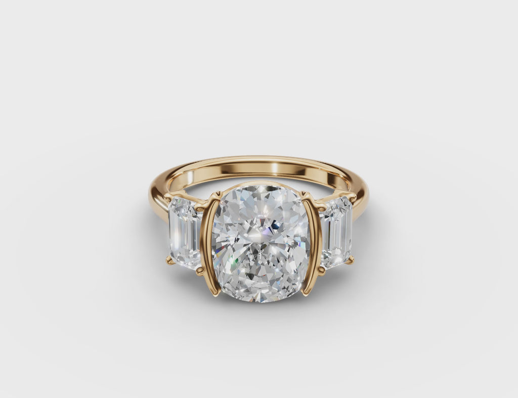 Three Stone Bezel Ring #18k-yellow-gold