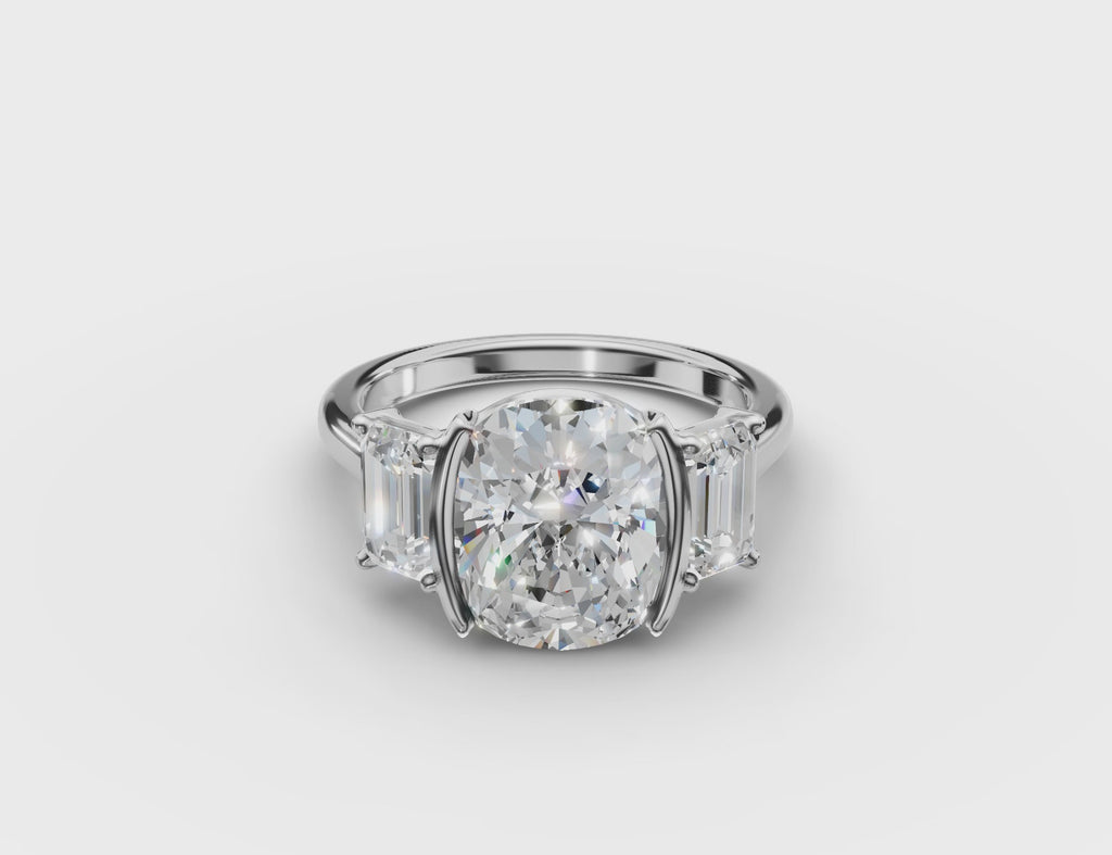 Three Stone Bezel Ring #18k-white-gold
