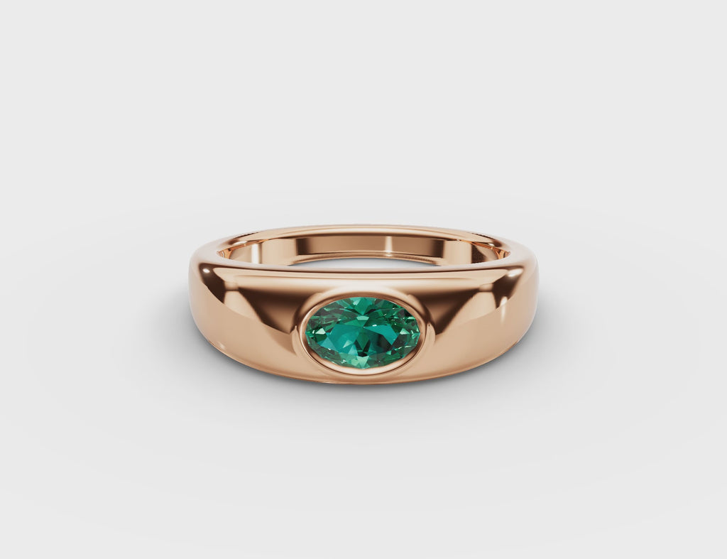 Bezel-Set Oval Emerald Ring #14k-rose-gold