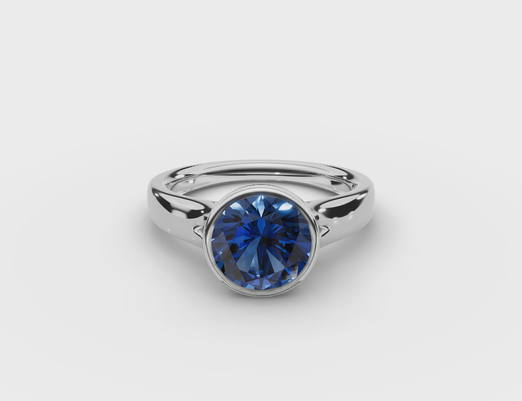 Bezel-Set Round Sapphire Ring #18k-white-gold