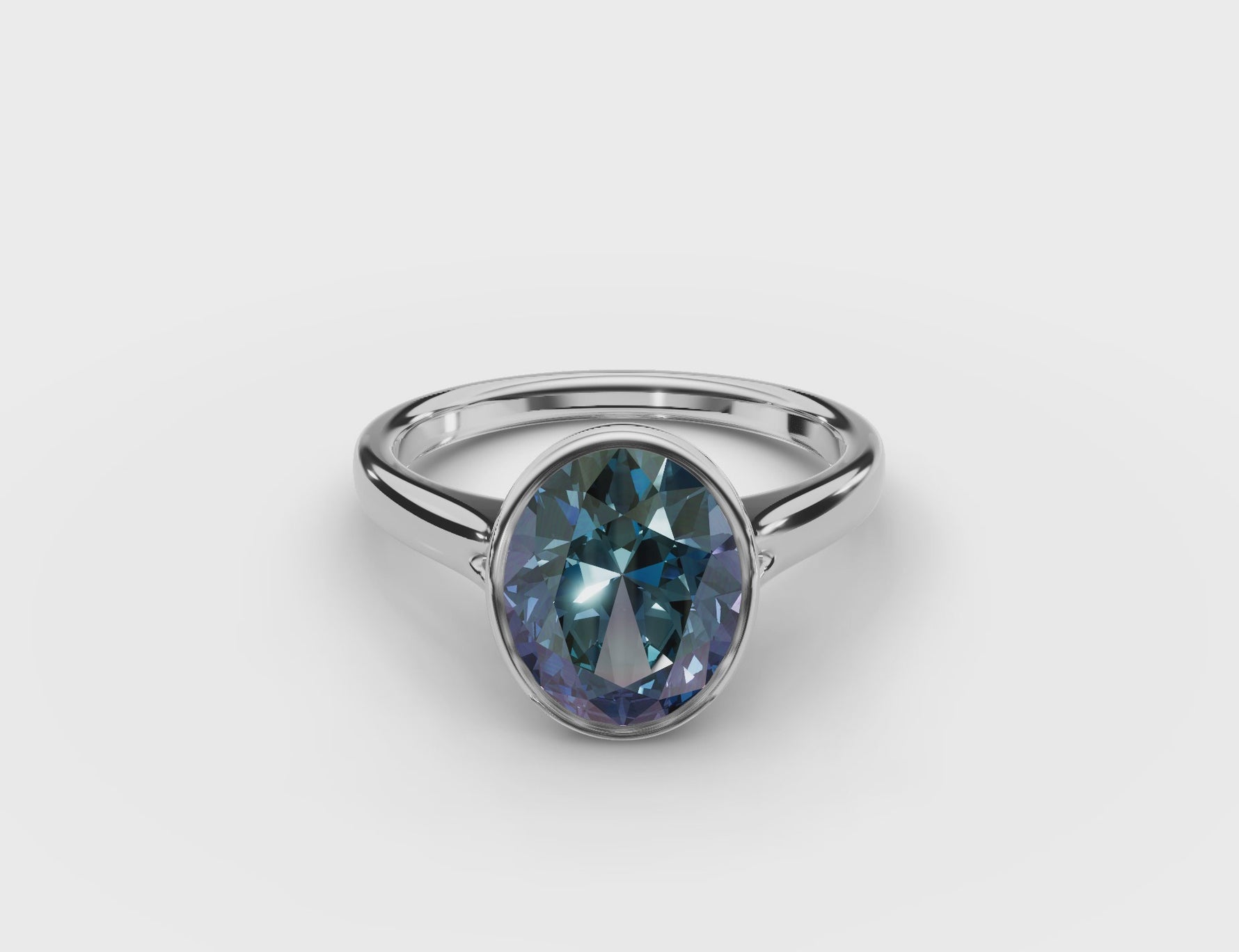 Bezel-Set Oval Alexandrite Ring 